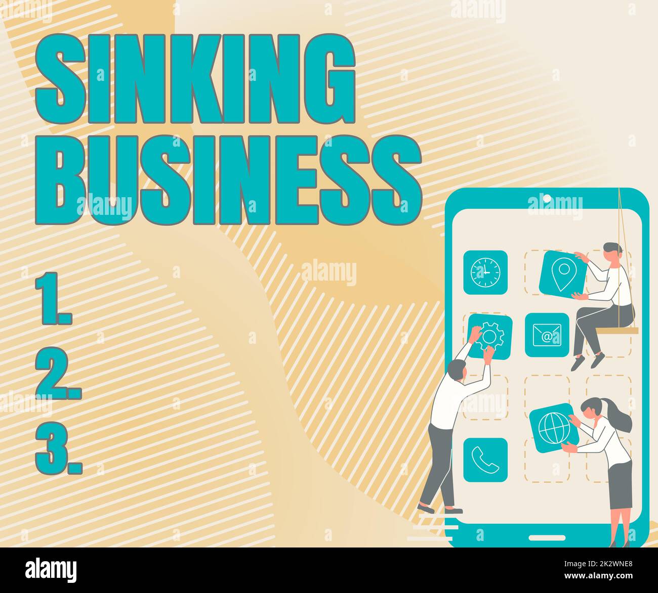 Conceptual display Sinking Business. Word for the company or other organization that is failing Three Colleagues Carrying S Decorating Mobile Application. Stock Photo