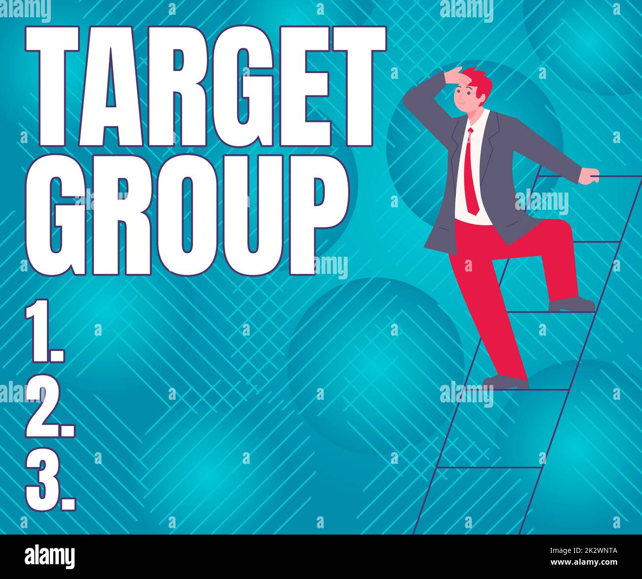 Handwriting text Target Group. Internet Concept Particular showing that an advertisement intended to reach to Gentleman In Suit Standing Ladder Searching Latest Plan Ideas. Stock Photo
