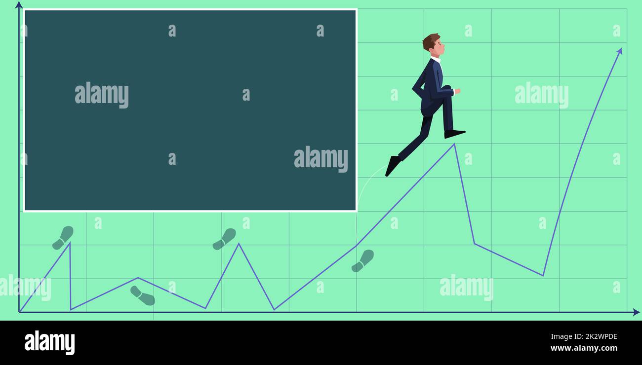 Businessman in suit climbing upwards growth chart representing project