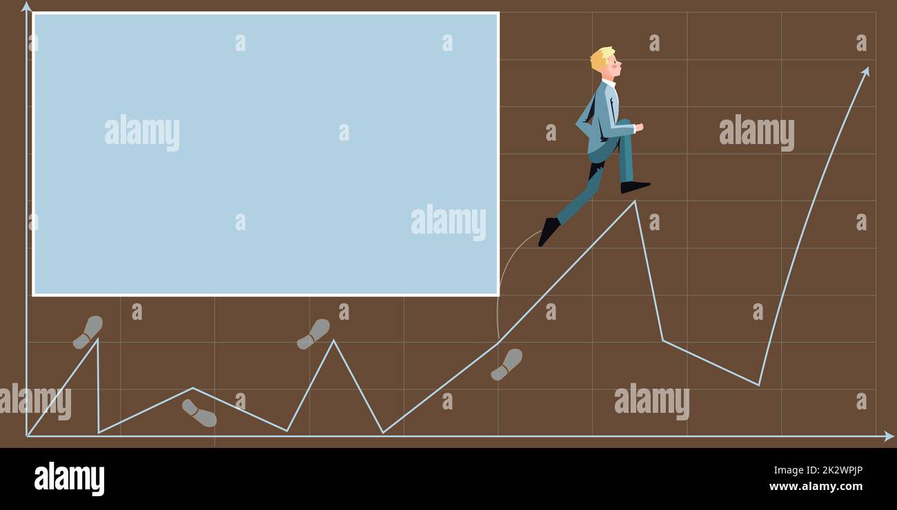 Businessman in suit climbing upwards growth chart representing project