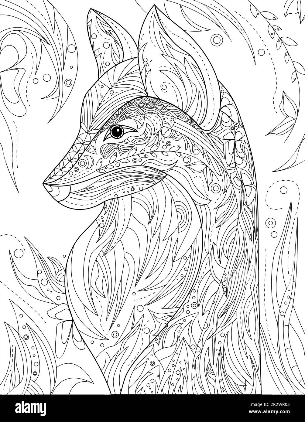 Wolf Head Line Drawing With Geometric Details Coloring Book idea Stock Photo