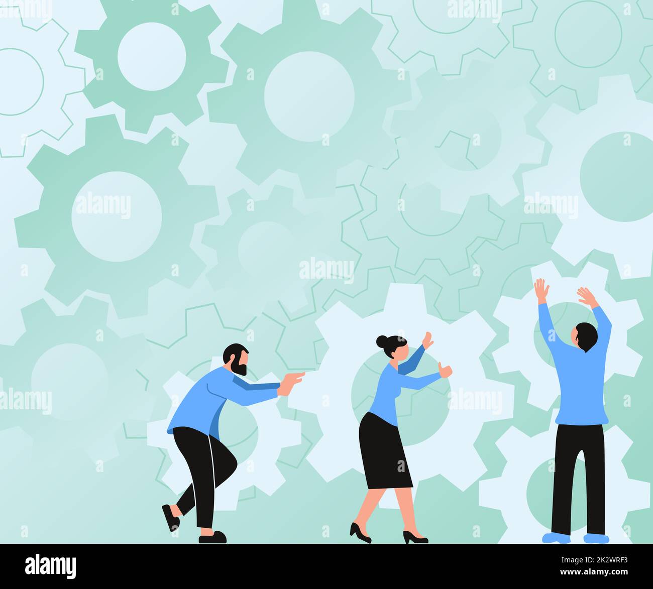 Three Colleagues Carrying Cogwheels Arranging Newest Workflow Achieving ...