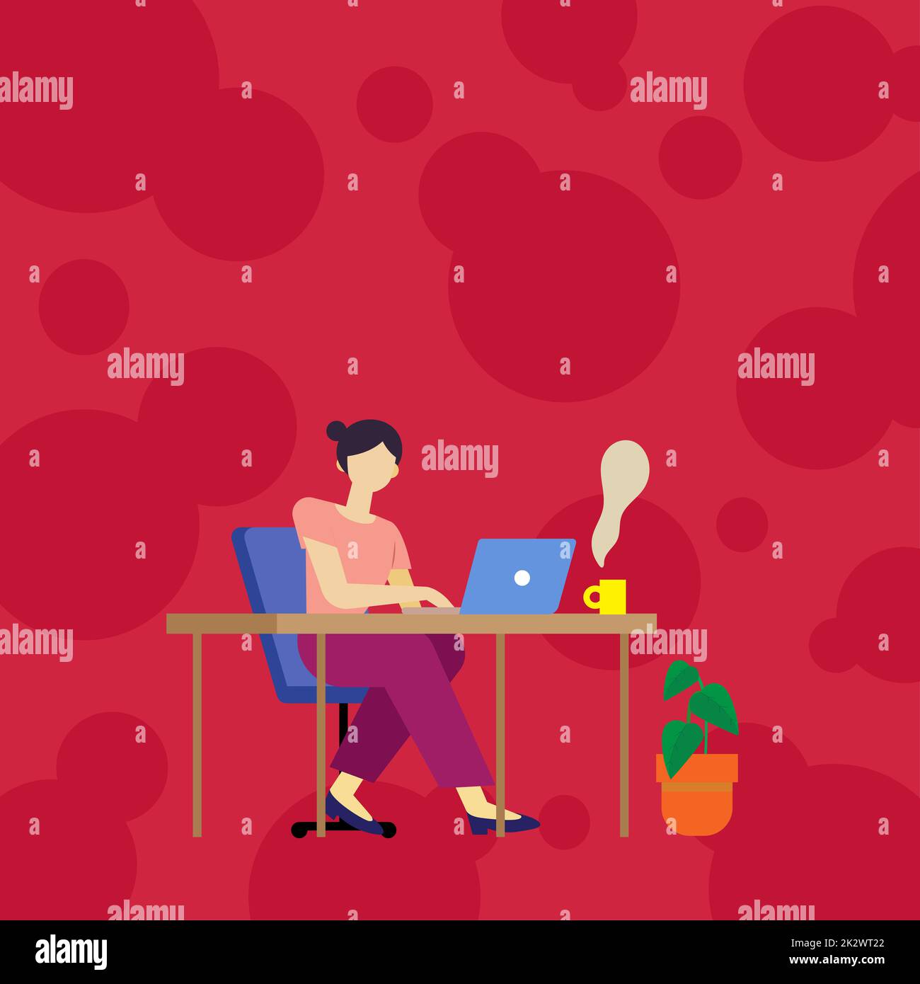 Woman Sitting With Laptop Back View Actively Accomplishing Work From ...