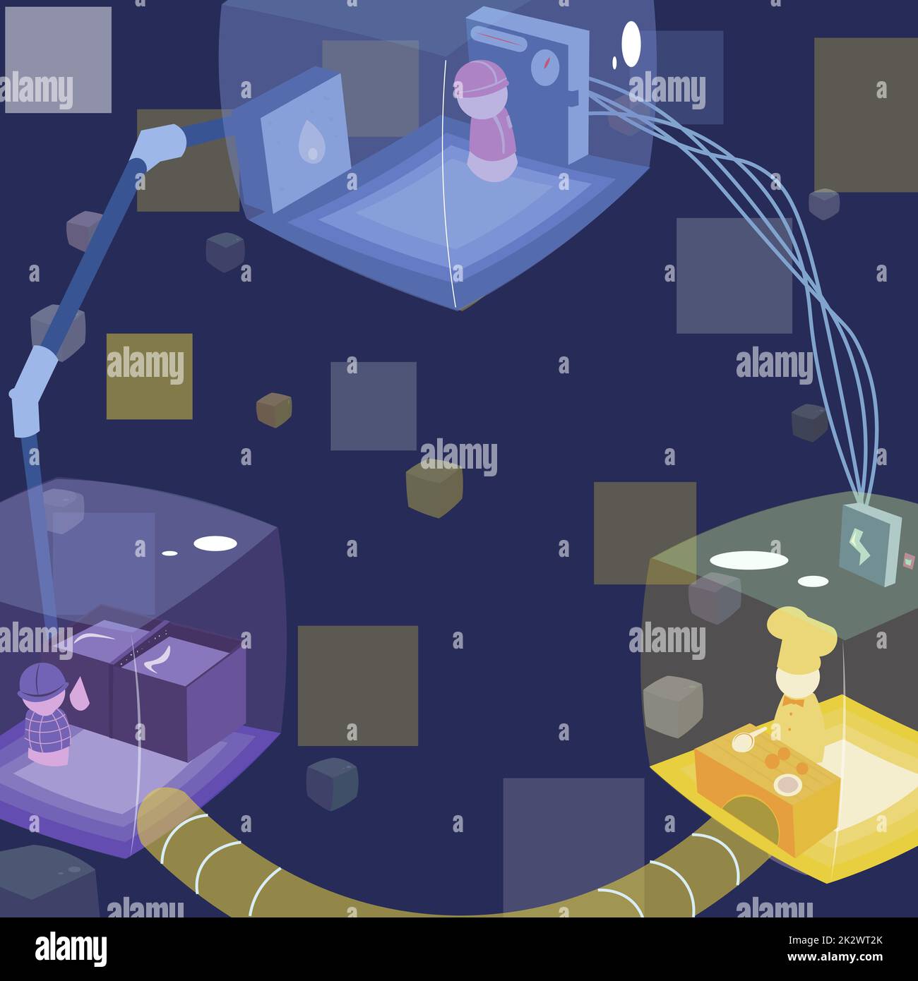 Joined Booths Providing Necessary Workplace Resources. Connected Cubes