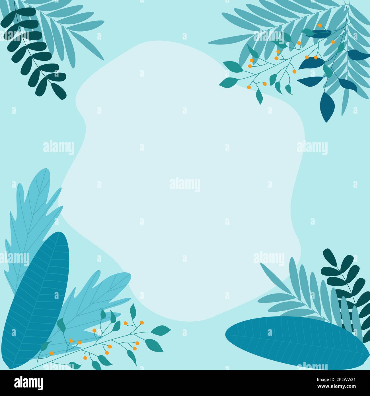 Blank Frame Decorated With Abstract Modernized Forms Flowers And Foliage. Empty Modern Border Surrounded By Multicolored Line Symbols Organized Pleasantly. Stock Photo