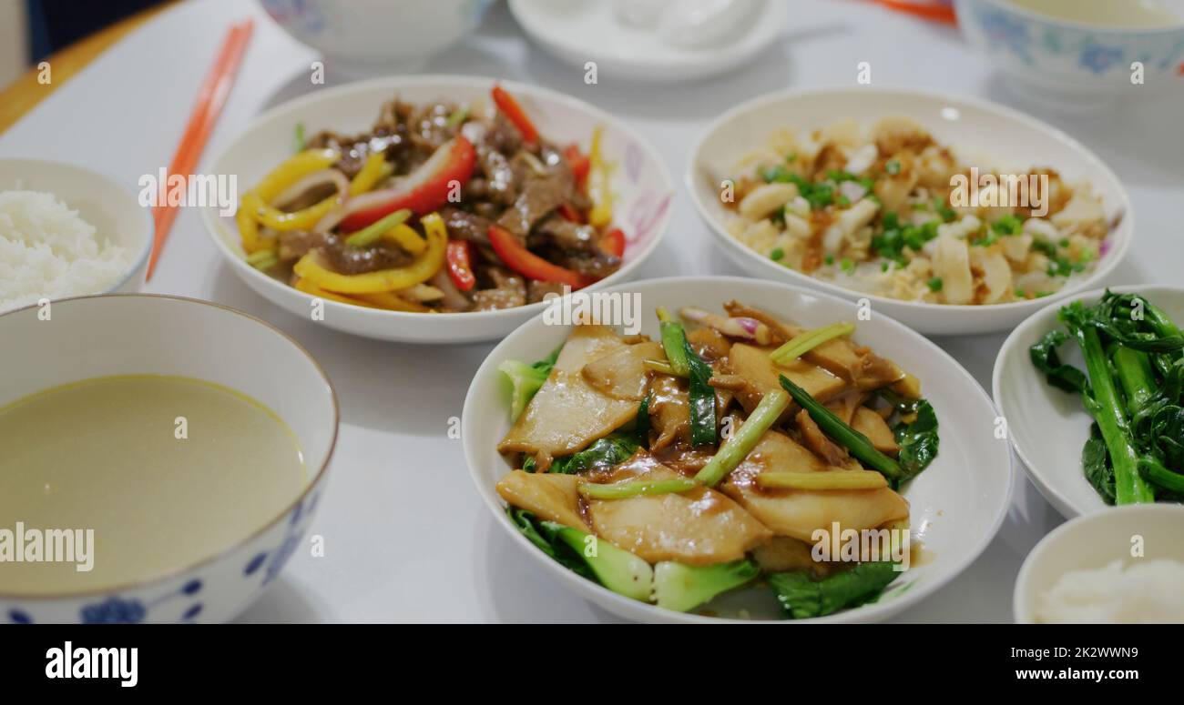 Homemade dinner with Hong Kong style dishes Stock Photo Alamy