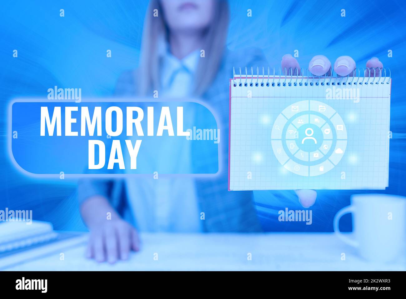 Sign displaying Memorial Day. Word Written on To honor and remembering those who died in military service Lady Pressing Screen Of Mobile Phone Showing The Futuristic Technology Stock Photo