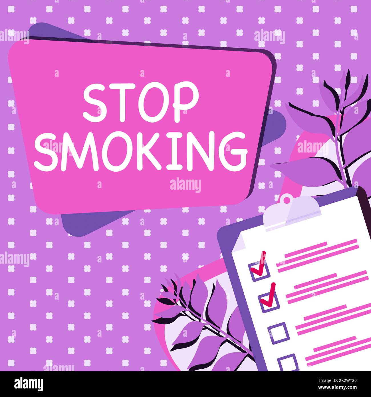 Sign displaying Stop Smoking. Word Written on Discontinuing or stopping the use of tobacco addiction Clipboard Drawing With Checklist Marked Done Items On List. Stock Photo