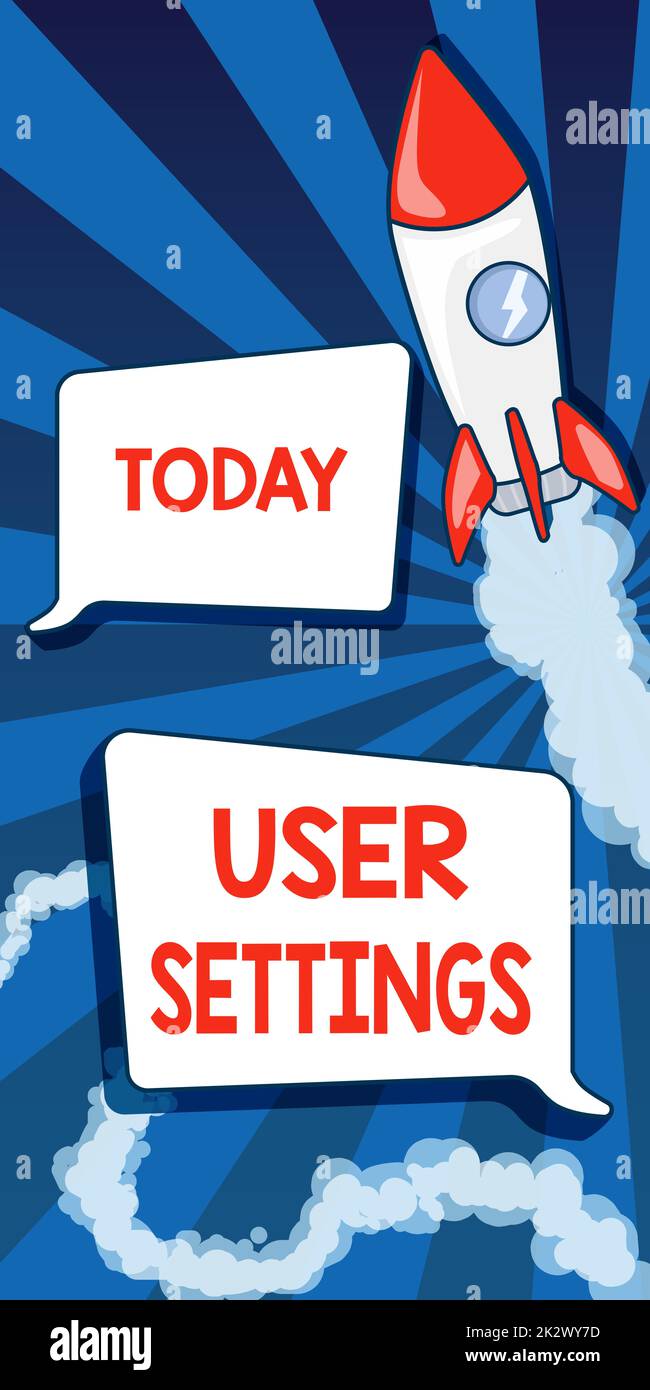 Writing displaying text User Settings. Word for Configuration of appearance Operating System Personalized Rocket Ship Launching Fast Straight Up To The Outer Space. Stock Photo