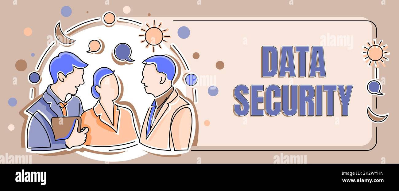 Text caption presenting Data Security. Business concept Confidentiality Disk Encryption Backups Password Shielding Multiple Heads Conttected Showing World Globe New Technology Ideas. Stock Photo