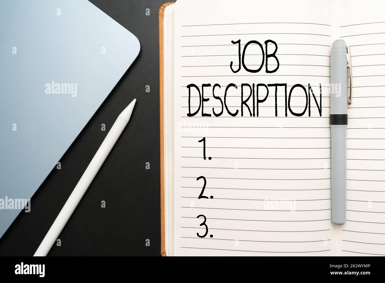 Hand writing sign Job Description. Concept meaning A document that