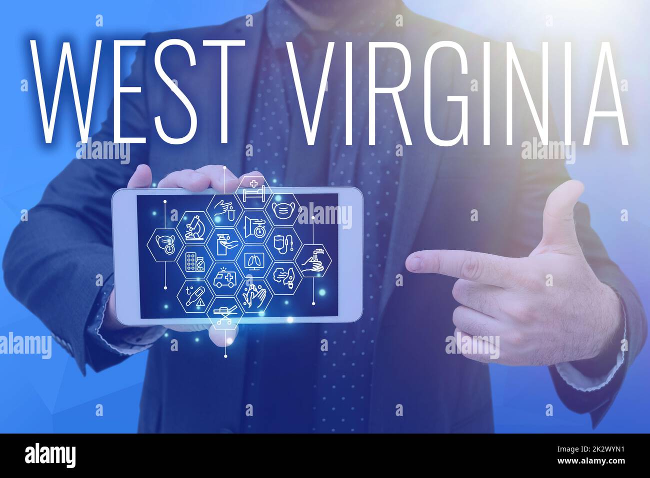 Text caption presenting West Virginia. Business overview United States