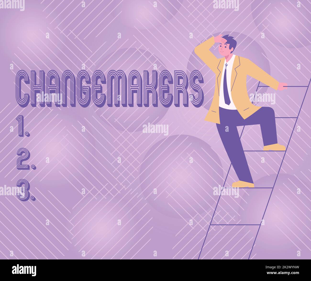 Text caption presenting Changemakers. Business idea Young Turk Influencers Acitivists Urbanization Fashion Gen X Gentleman In Suit Standing Ladder Searching Latest Plan Ideas. Stock Photo