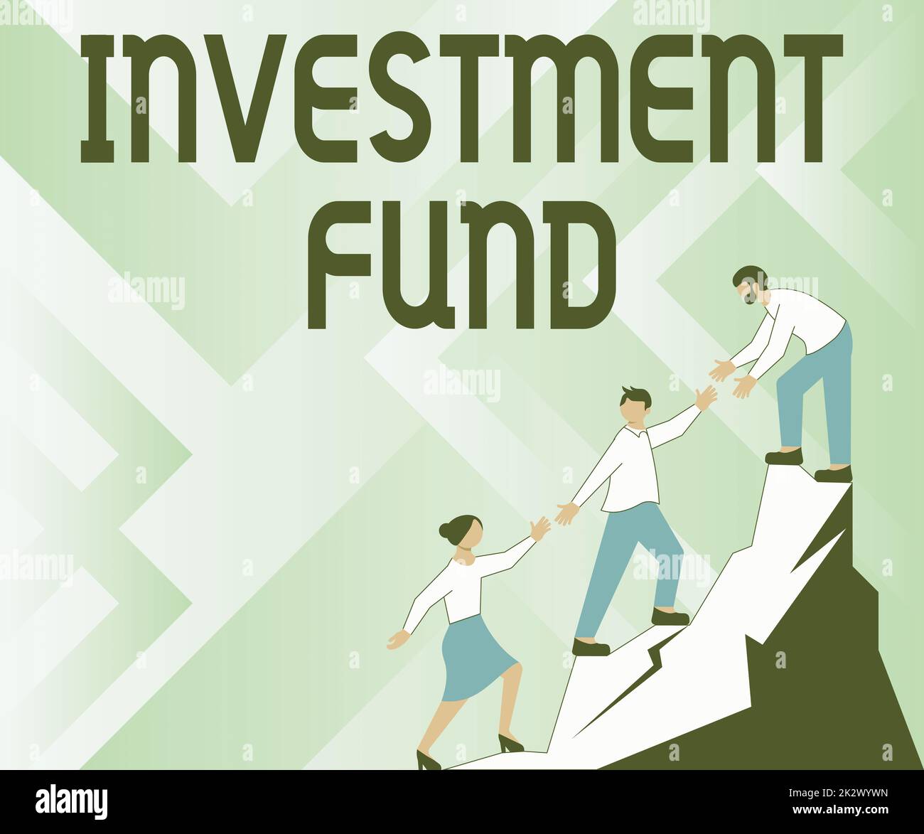 Writing displaying text Investment Fund, Word Written on A supply of capital belonging to numerous investors Colleagues Climbing Upwards Mountain Reac Stock Photo