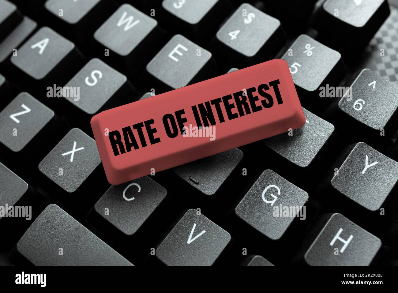 Sign displaying Rate Of Interest. Business showcase amount charged, expressed as a percentage of principal, Typing Product Title And Descriptions, Entering Important Data Codes Stock Photo