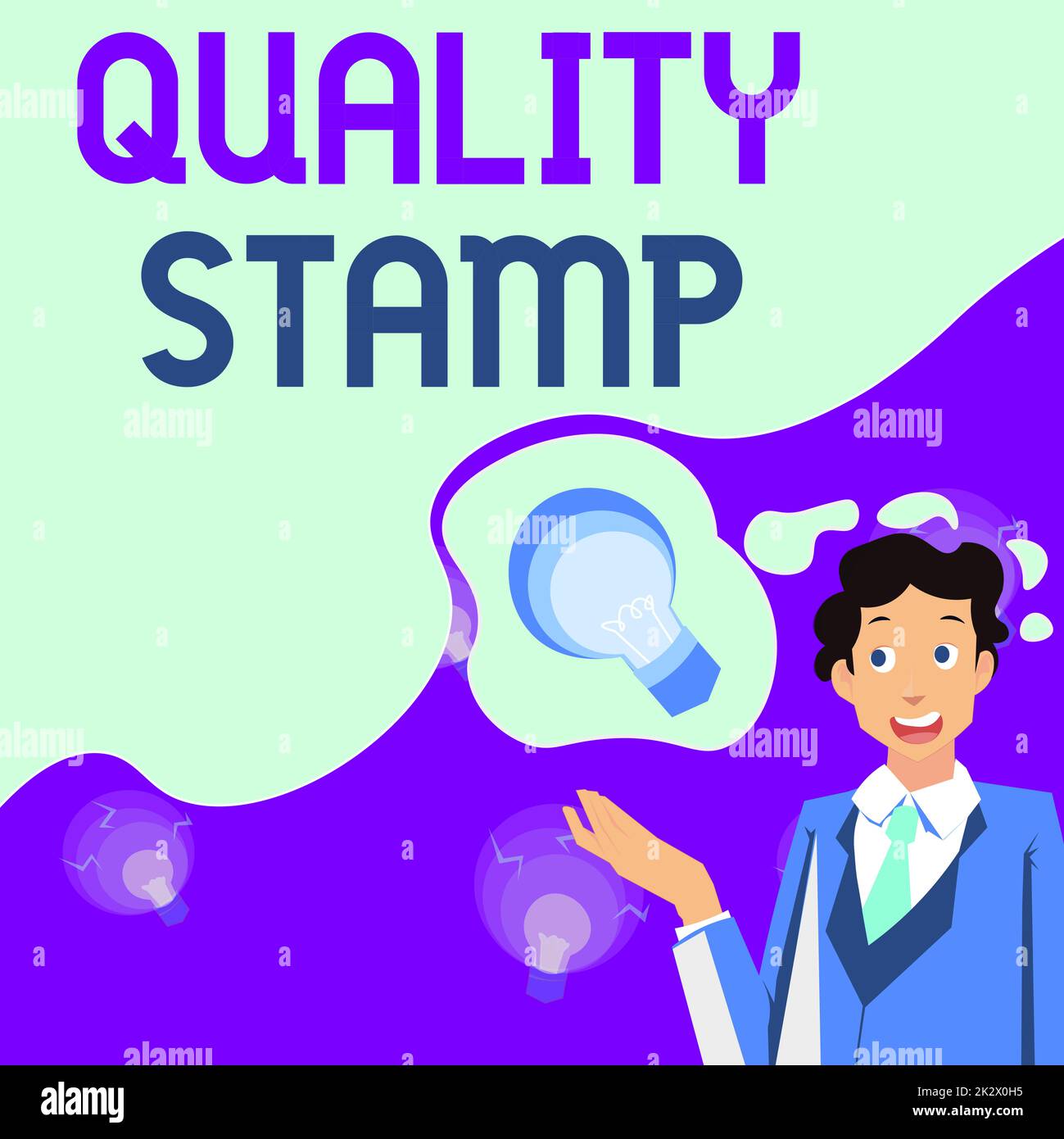 Handwriting text Quality Stamp. Internet Concept Seal of Approval Good Impression Qualified Passed Inspection Man presenting innovative ideas achieving successful project completion. Stock Photo