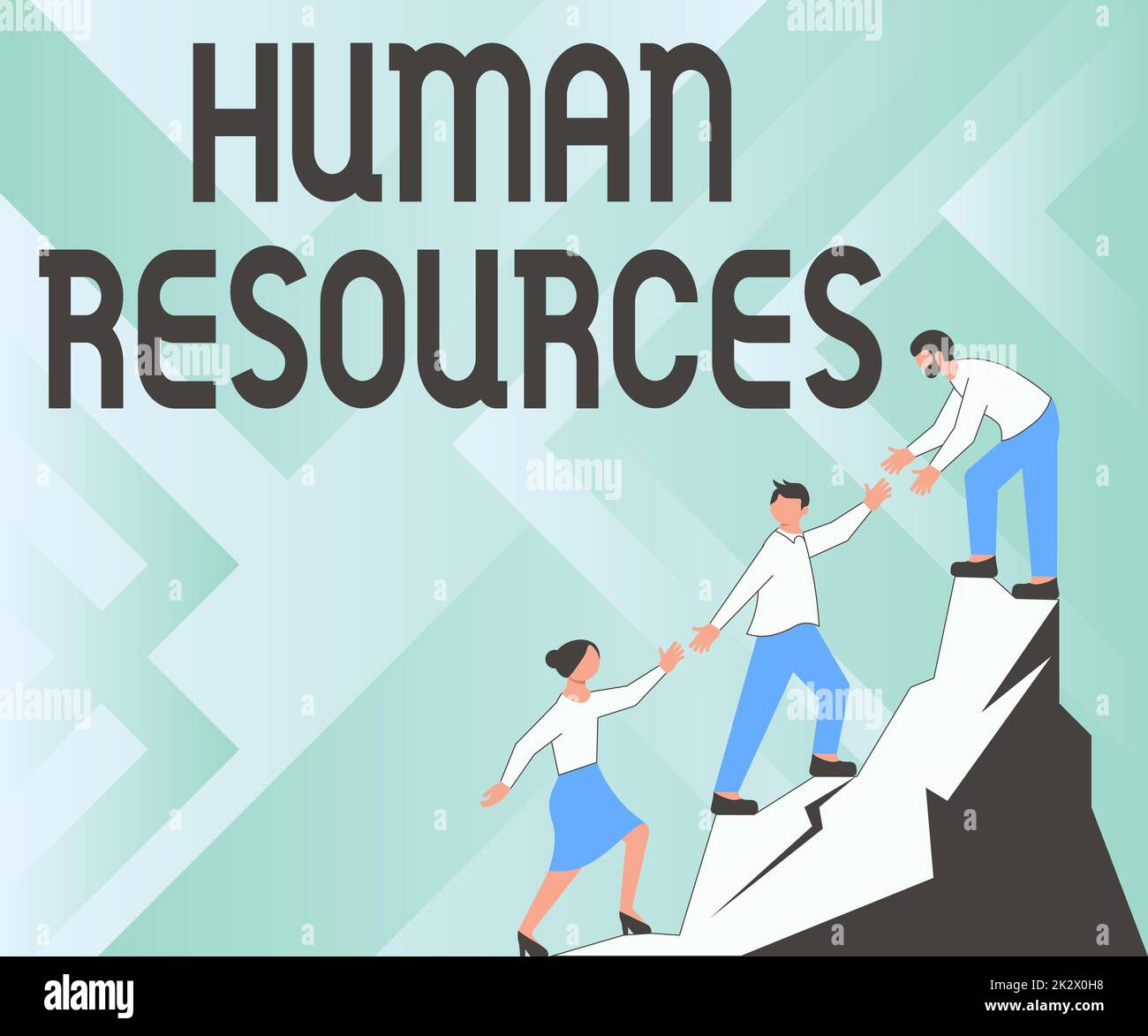 Text caption presenting Human Resources. Word Written on The showing who make up the workforce of an organization Colleagues Climbing Upwards Mountain Reaching Success Presenting Teamwork. Stock Photo