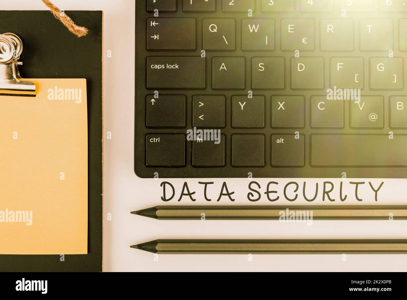 Text showing inspiration Data Security. Business showcase Confidentiality Disk Encryption Backups Password Shielding Computer Keyboard And Symbol.Information Medium For Communication. Stock Photo