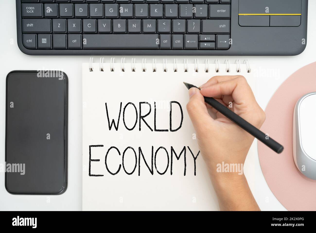 Conceptual caption World Economy. Business concept Global Worldwide