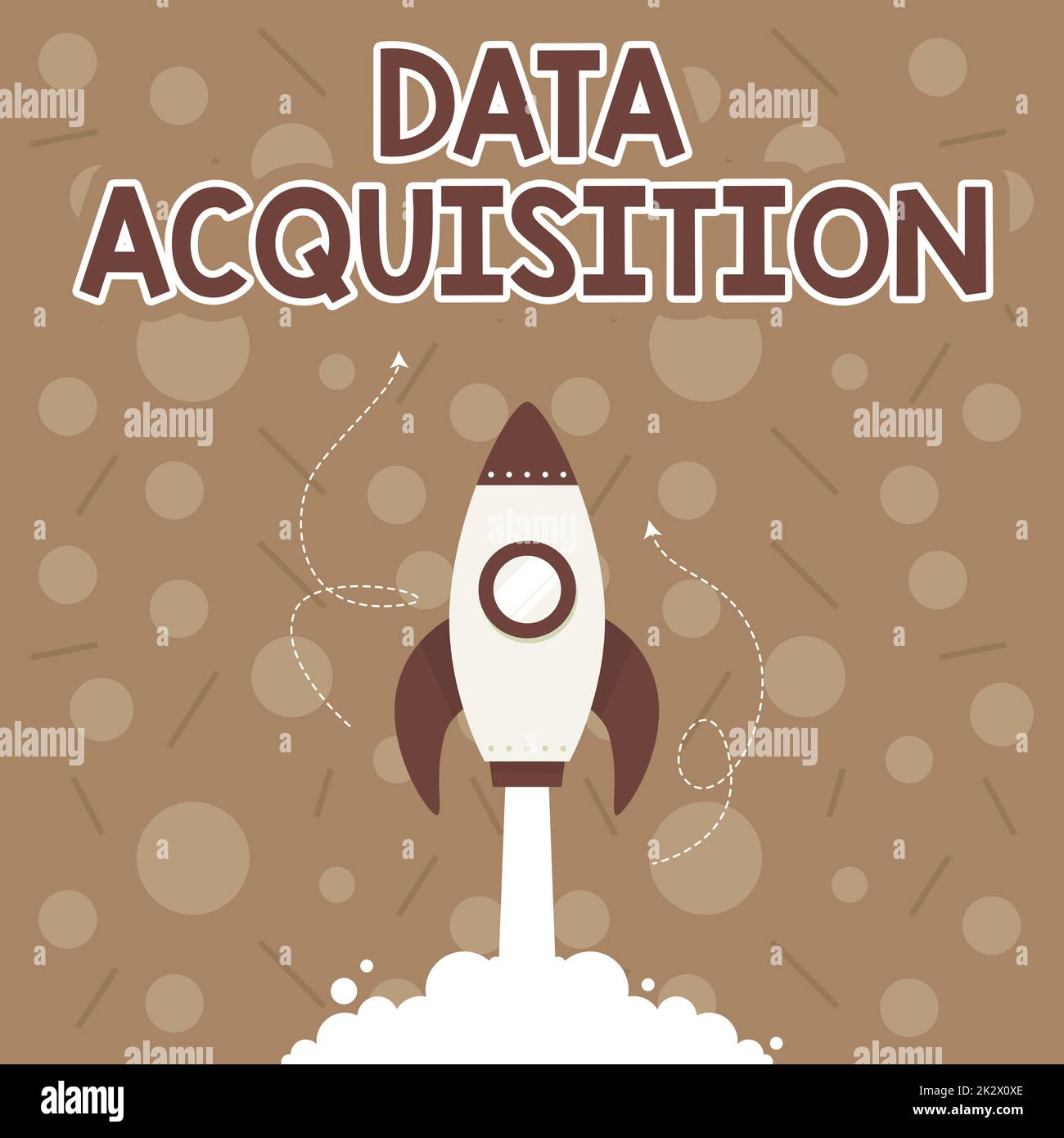 Conceptual display Data Acquisition. Business concept way to obtain statistics that can be maneuvered digitally Illustration Of Rocket Ship Launching Fast Straight Up To The Outer Space. Stock Photo