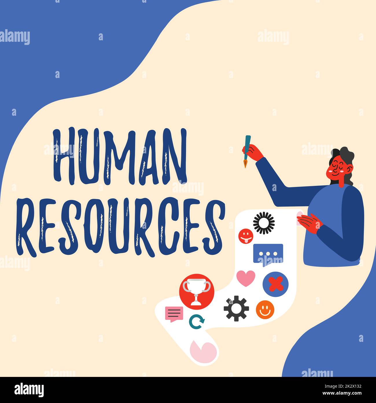 Text sign showing Human Resources. Conceptual photo The showing who make up the workforce of an organization Lady Presenting Paper Showing Her Accomplishments Goals Project Ideas. Stock Photo