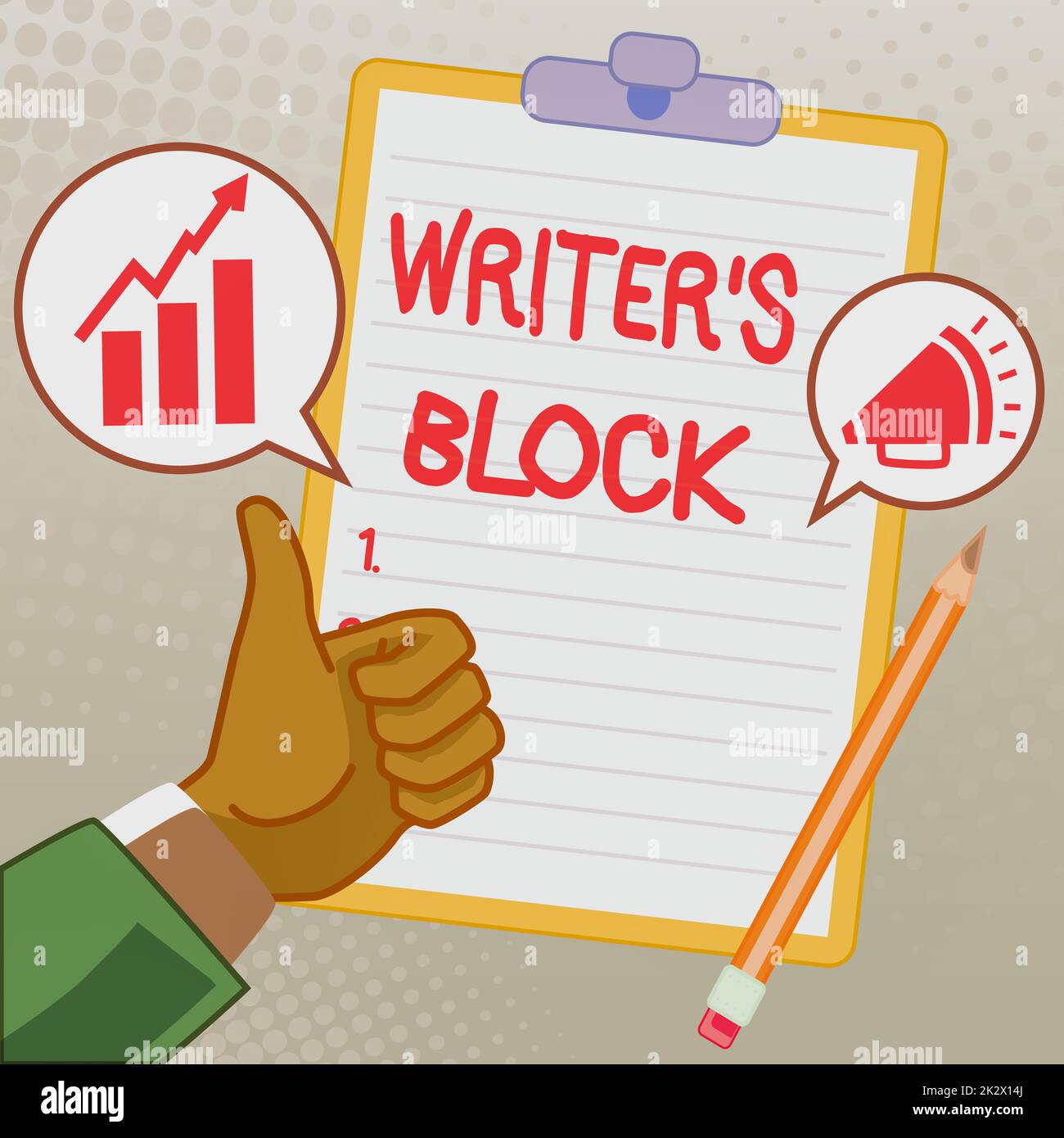 Text caption presenting Writer S Block, Word for Condition of being unable to think of what to write Hands Thumbs Up Showing New Ideas. Palms Carrying Stock Photo