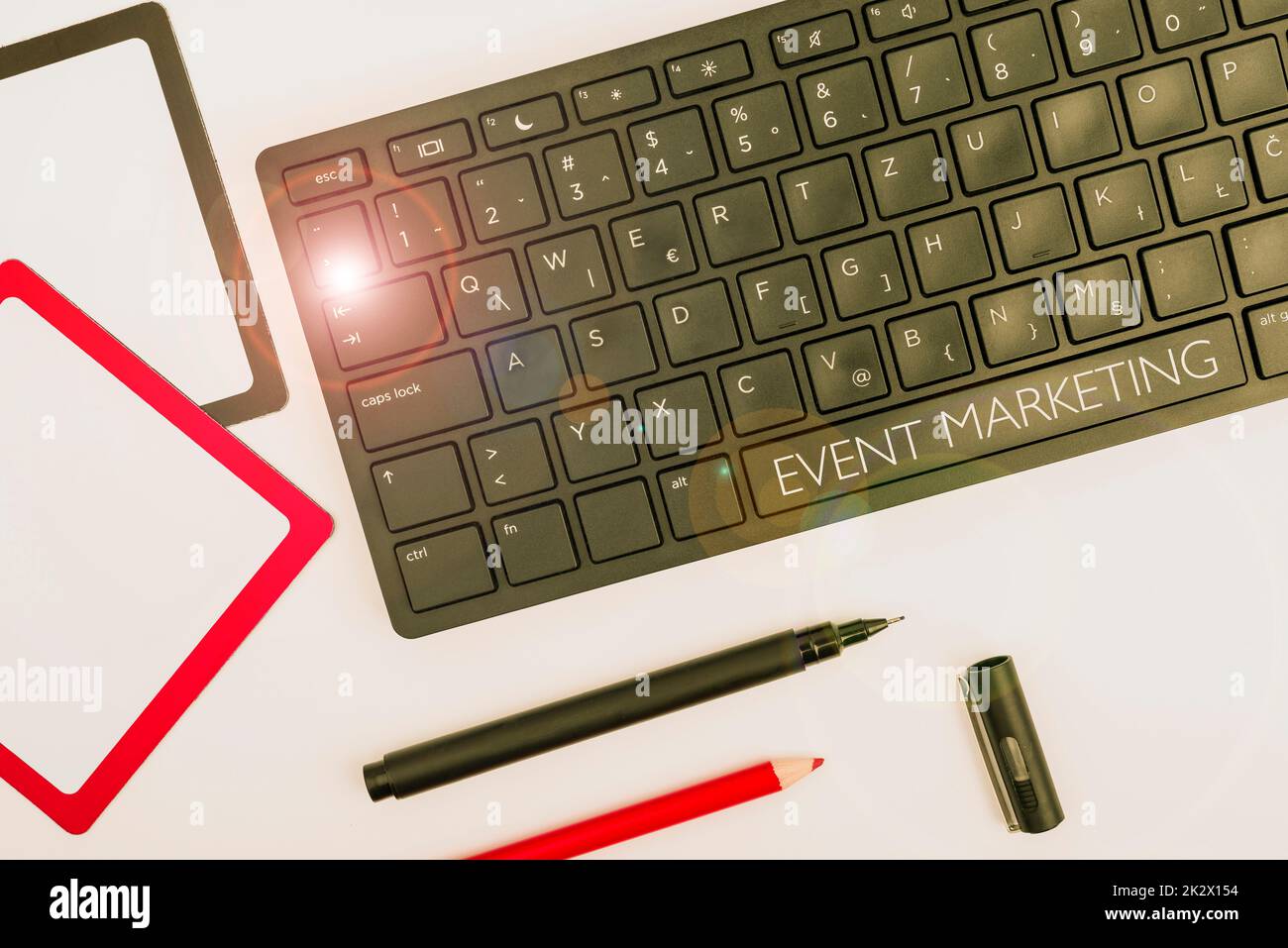 Writing displaying text Event Marketing. Business idea describes process of developing display to promote product Computer Keyboard And Symbol.Information Medium For Communication. Stock Photo