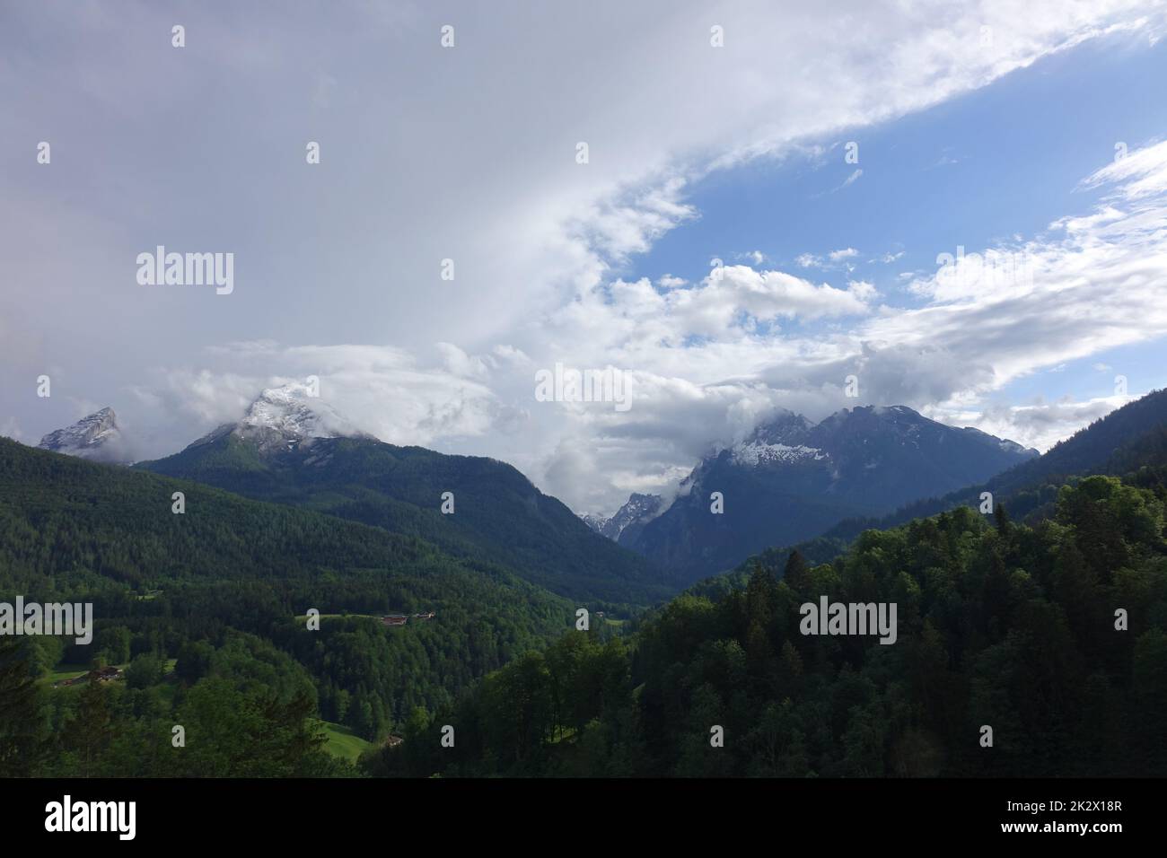 Germany, Bavaria, Landkreis Berchtesgaden, Berchtesgadener Alpen, national park, Watzmann massive, Hochkalter mountain, cloudy, landscape Stock Photo