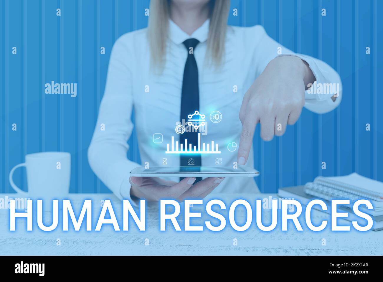 Hand writing sign Human Resources. Business concept The showing who make up the workforce of an organization Man holding Screen Of Mobile Phone Showing The Futuristic Technology. Stock Photo