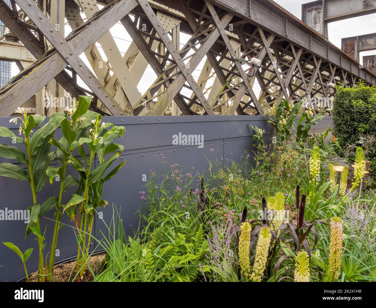 Contemporary flower border on a redeveloped section of Castlefield Viaduct. Manchester.UK Stock Photo