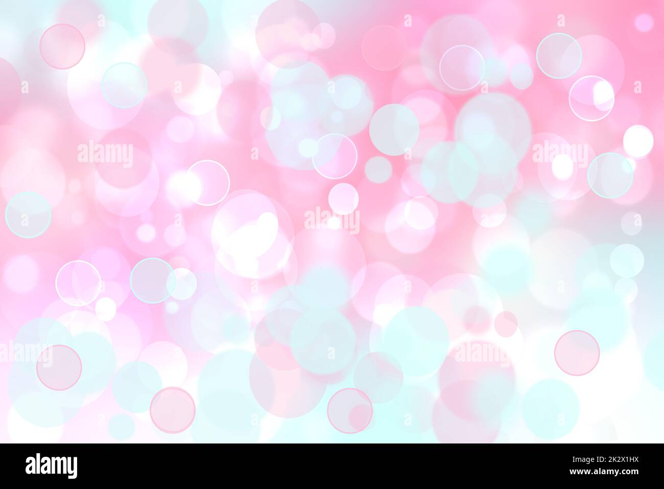 Abstract blurred fresh vivid spring summer light delicate pastel gradient blue turquoise pink bokeh background texture with bright circular soft color lights. Beautiful backdrop illustration. Stock Photo