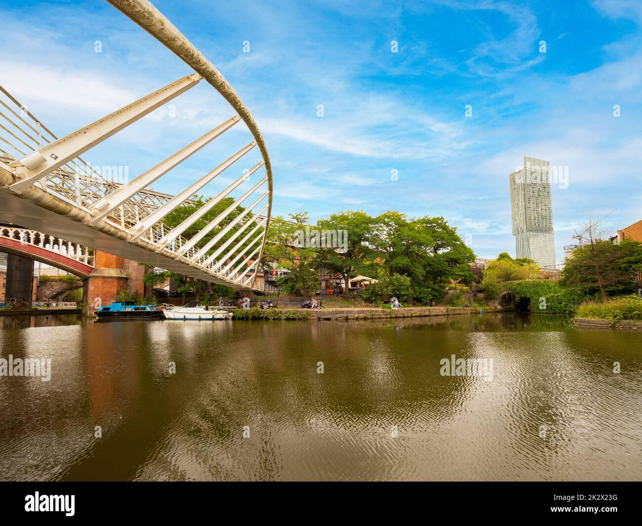Merchant's Bridge on the Bridgewater Canal with the Beetham Tower in the distance. Manchester. UK Stock Photo