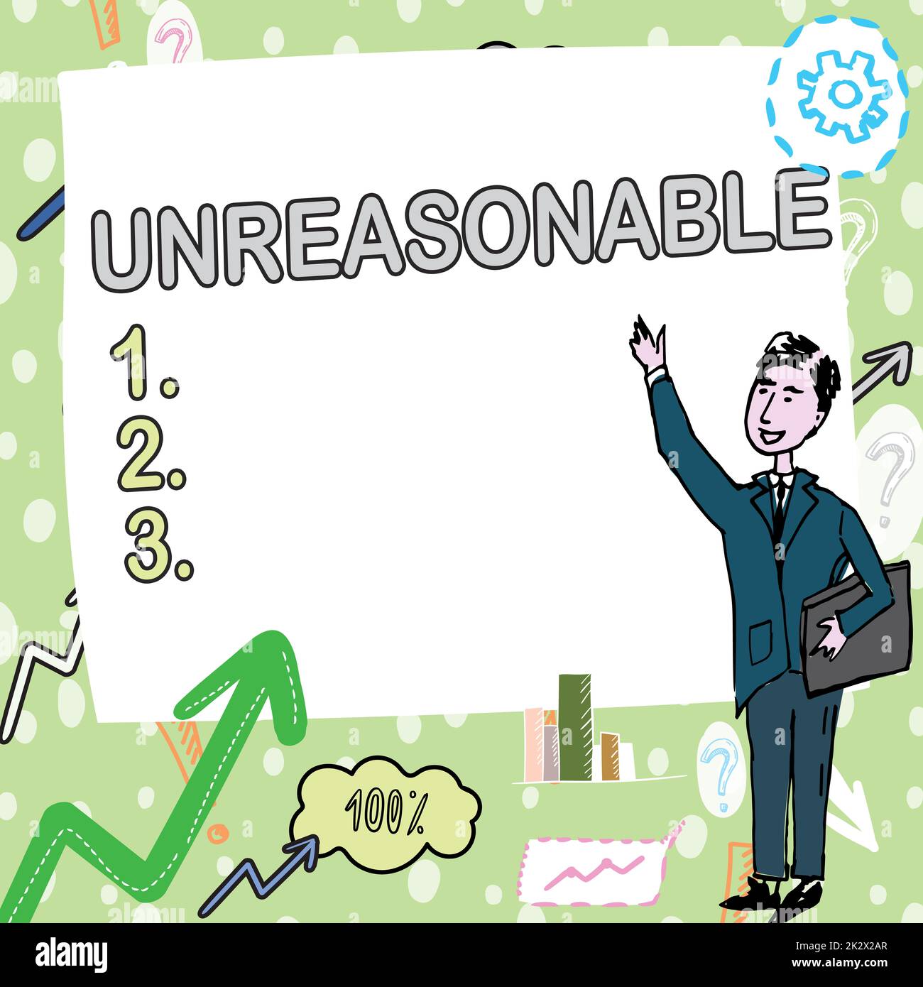 Inspiration showing sign Unreasonable. Business showcase Beyond the limits of acceptability or fairness Inappropriate Gentleman Drawing Standing Pointing Finger In Blank Whiteboard. Stock Photo