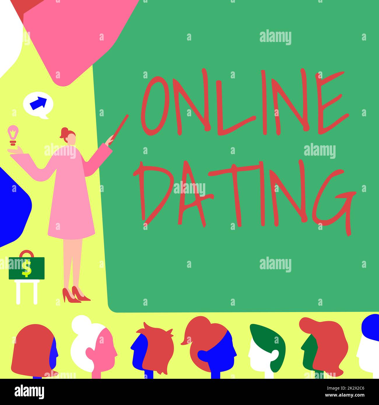 Writing displaying text Online Dating. Internet Concept Searching Matching Relationships eDating Video Chatting Lady Pointing Backdrop Presenting Newest Successfull Financial Strategies. Stock Photo