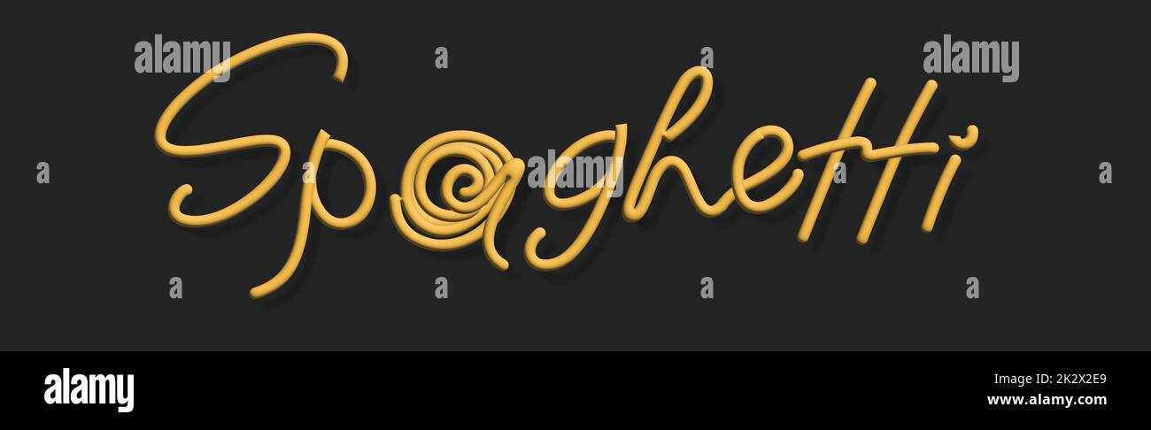 Text stylized written spaghetti. Stylish design for a brand, label or advertisement - 3D image Stock Photo