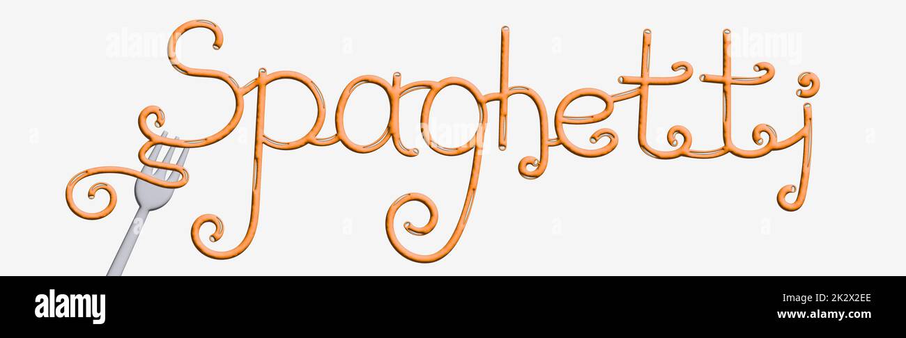 Text stylized written spaghetti. Stylish design for a brand, label or advertisement - 3D image Stock Photo