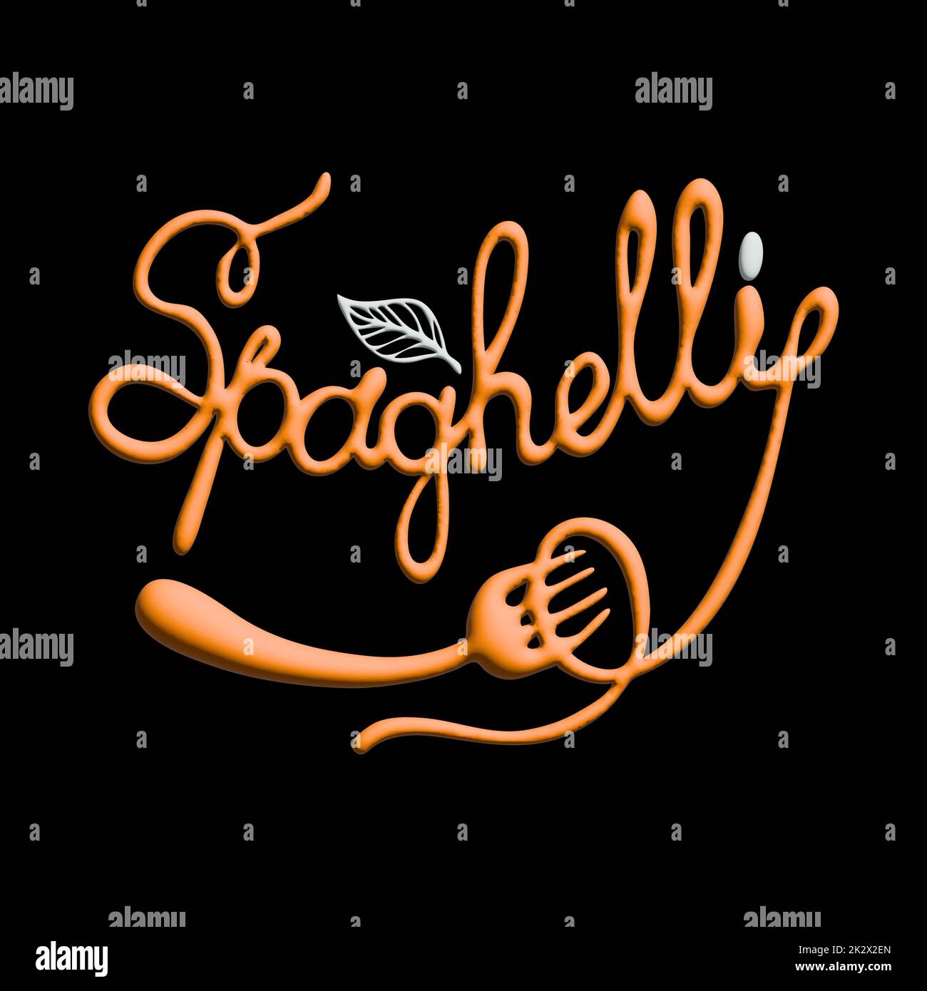 Text stylized written spaghetti. Stylish design for a brand, label or advertisement - 3D image Stock Photo