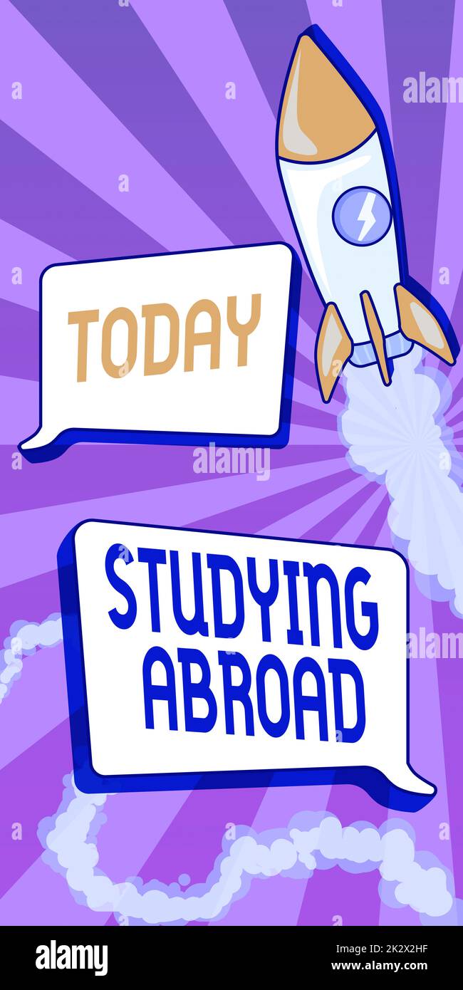 Handwriting text Studying Abroad. Word for learn outside of home in foreign country Travelling Rocket Ship Launching Fast Straight Up To The Outer Space. Stock Photo