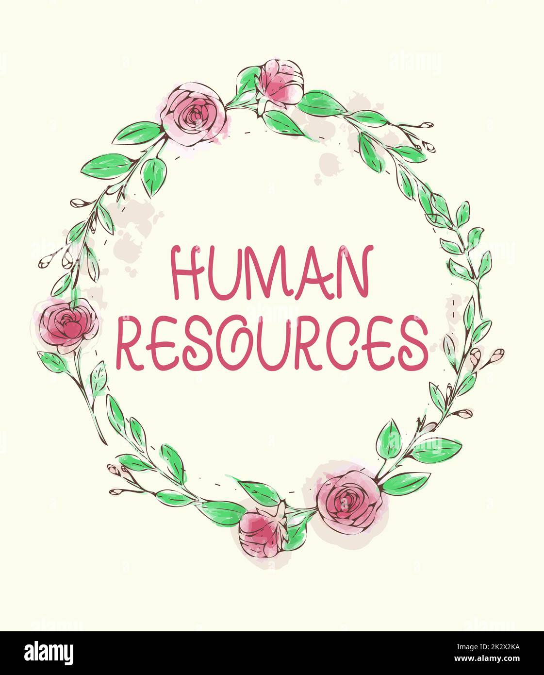 Text caption presenting Human Resources. Business concept The showing who make up the workforce of an organization Blank Frame Decorated With Abstract Modernized Forms Flowers And Foliage. Stock Photo