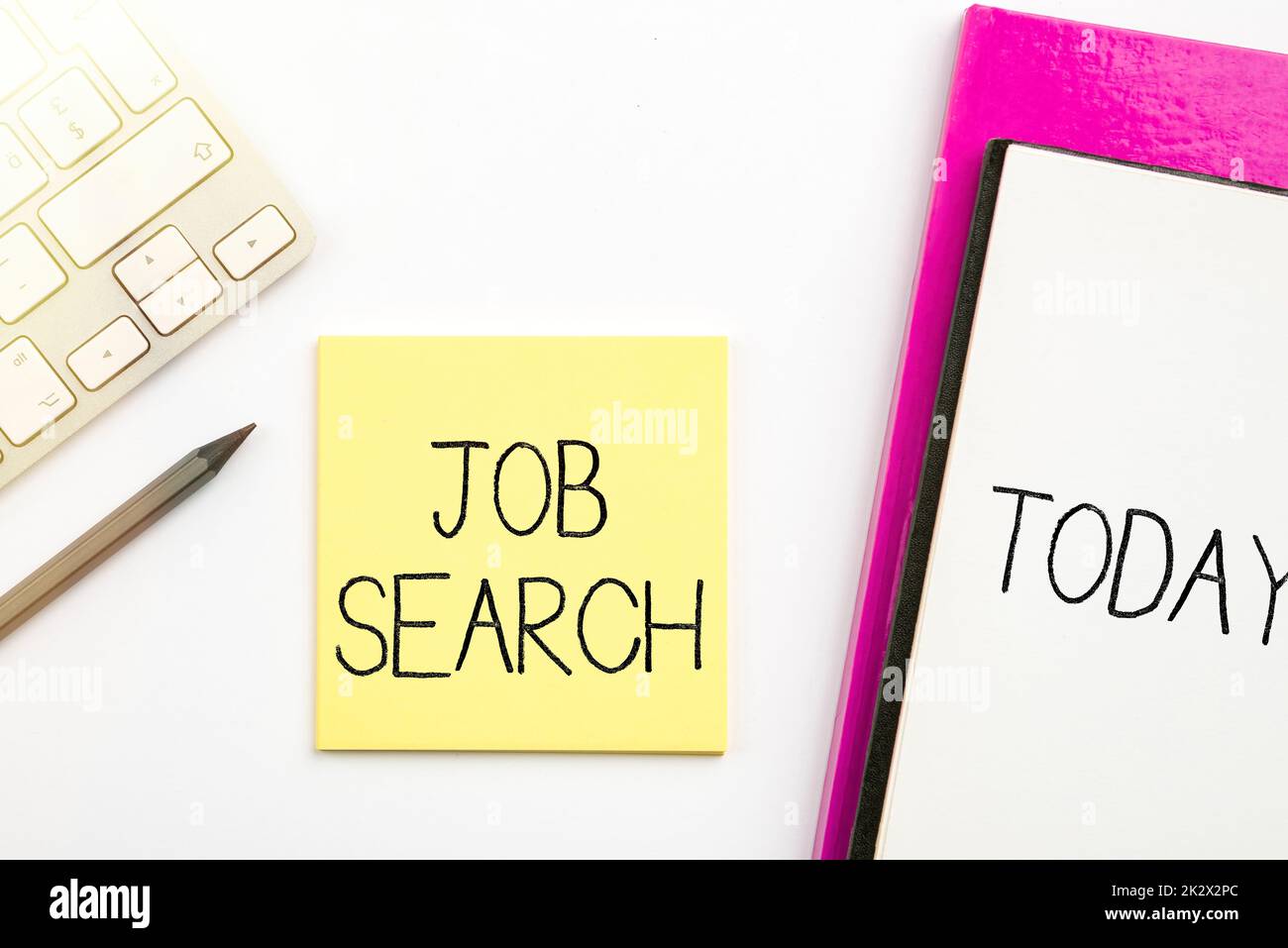 Conceptual caption Job Search. Word for An act of person to find work suited for his profession Flashy School Office Supplies, Teaching Learning Collections, Writing Tools Stock Photo