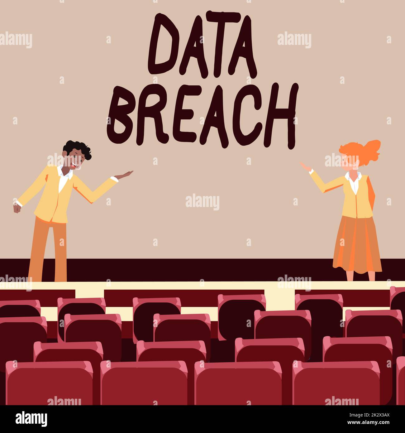 Text showing inspiration Data Breach, Business concept security incident where sensitive protected information copied Male and female colleagues doing Stock Photo
