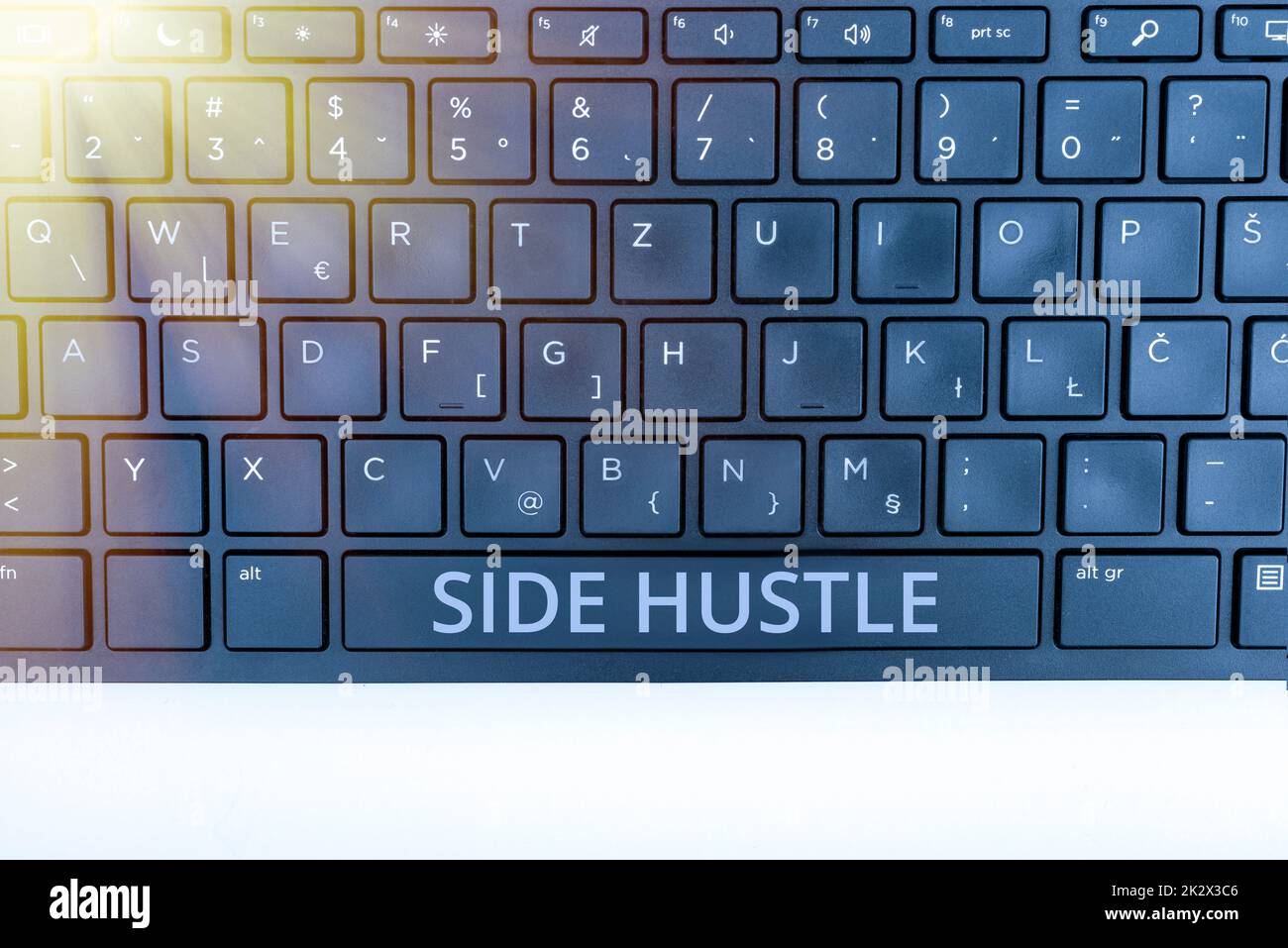 Text showing inspiration Side Hustle. Business concept way make some extra cash that allows you flexibility to pursue Computer Keyboard And Symbol.Information Medium For Communication. Stock Photo