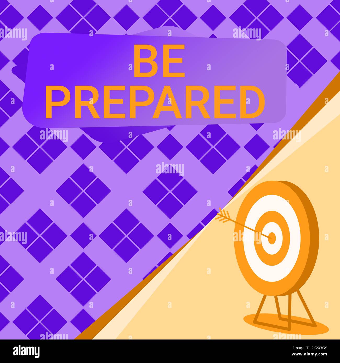 Text sign showing Be Prepared. Concept meaning make something ready for use or consideration at future Target With Bullseye Representing Successfully Completed Project. Stock Photo