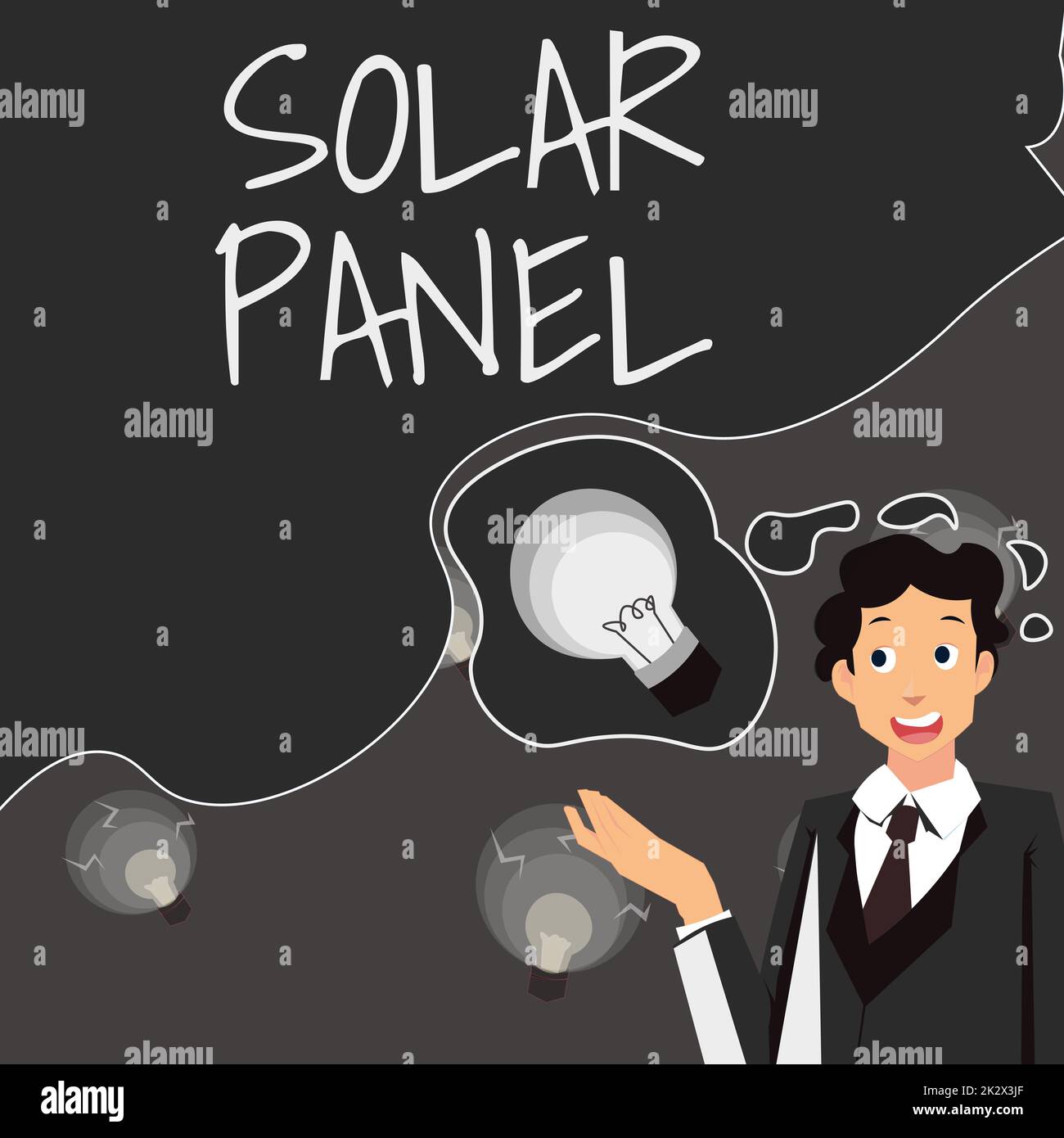 Conceptual display Solar Panel. Business concept designed to absorb suns rays source of energy generating Man presenting innovative ideas achieving successful project completion. Stock Photo