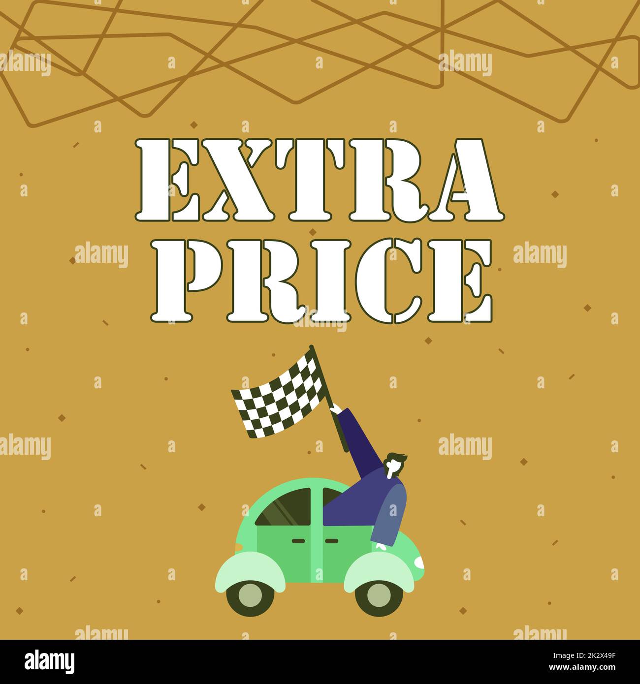 Hand writing sign Extra Price. Word Written on extra price definition beyond the ordinary large degree Businessman Waving Banner From Vehicle Racing Towards Successful Future. Stock Photo