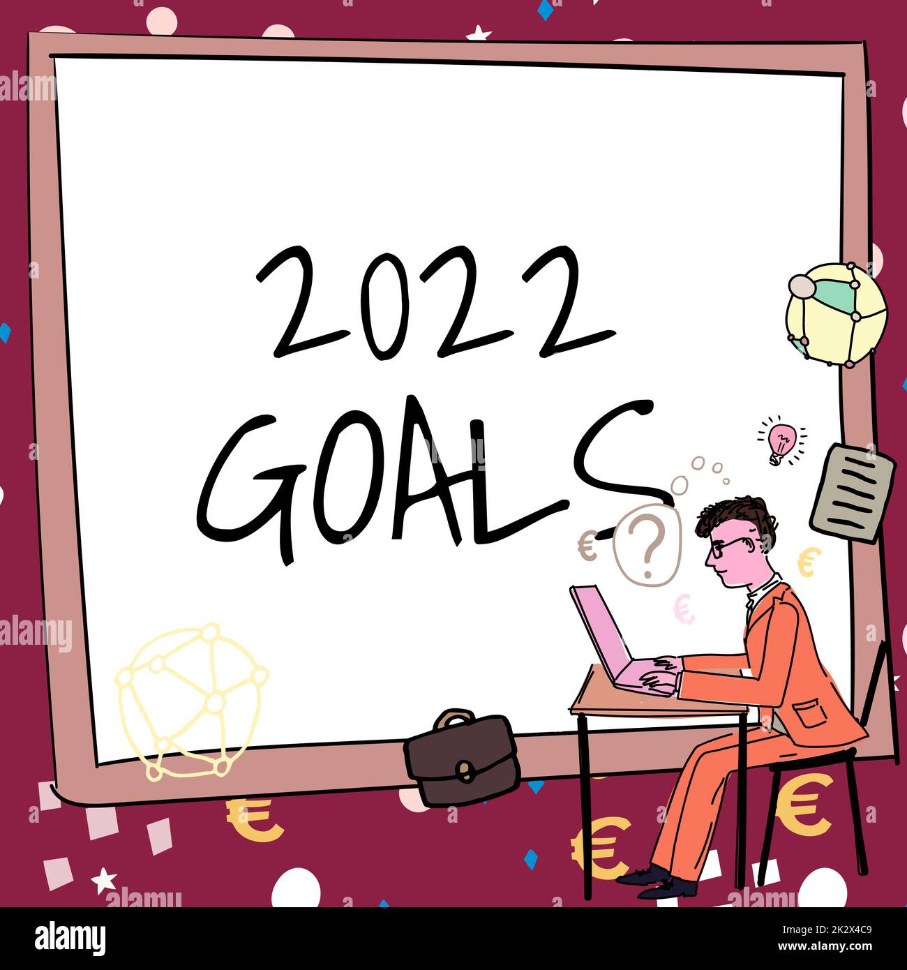 Conceptual caption 2022 Goals. Word Written on A plan to do for something new and better for the coming year Man working on computer representing successful business strategy creation. Stock Photo