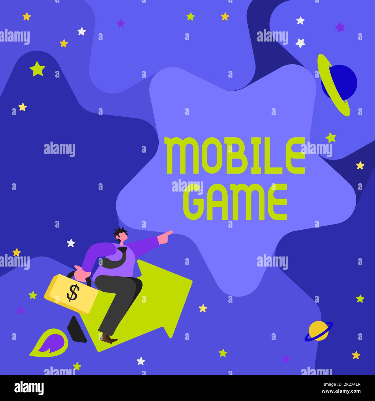 Sign displaying Mobile Game, Conceptual photo they are entertaining programs made to work on smart device Gentleman Pointing Finger Star Representing Stock Photo