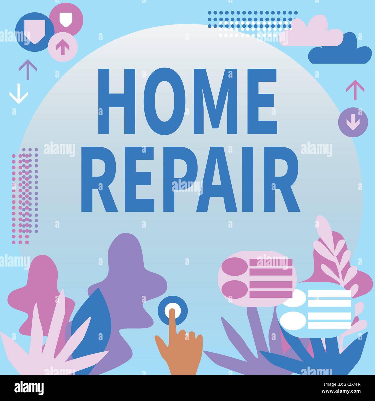Text sign showing Home Repair. Concept meaning maintenance or improving your own house by yourself using tools Hand Pressing Screen Showing The Futuristic Technology. Stock Photo