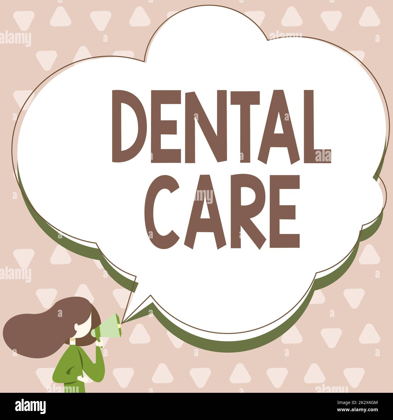 Handwriting text Dental Care. Internet Concept maintenance of healthy teeth or to keep it clean for future Woman Talking Through Megaphone Making Announcement With Speech Bubble. Stock Photo