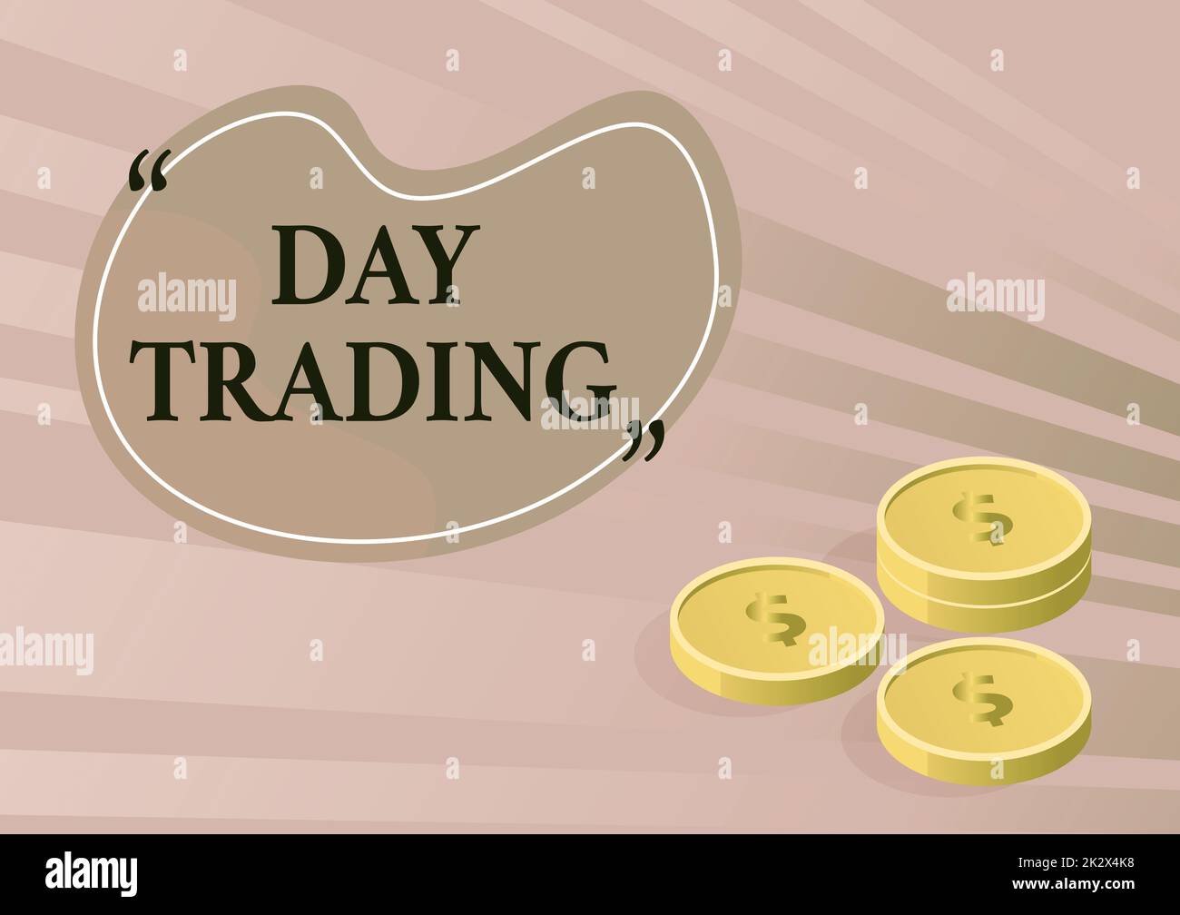 Writing displaying text Day Trading. Business overview securities specifically buying and selling financial instruments Coins symbolizing future financial plans successfully calculating mortgage. Stock Photo